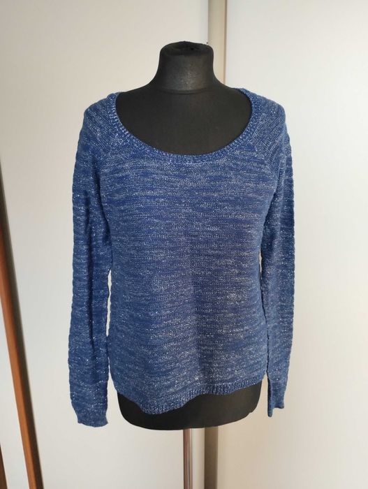 Niebieski sweter damski M melanż błyszcząca nitka casual basic