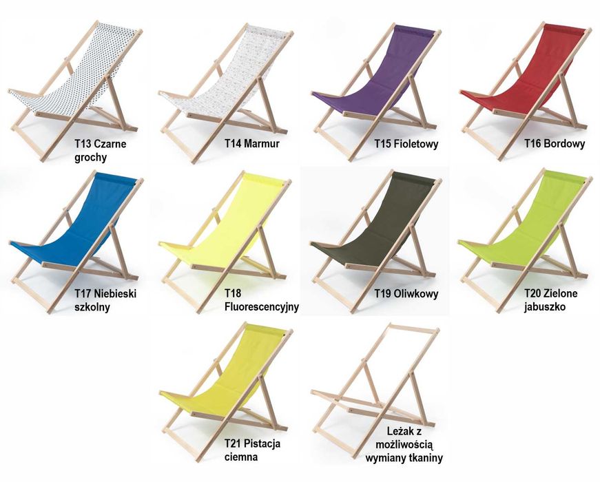 Klasyczny drewniany leżak ogrodowy CZERWONY