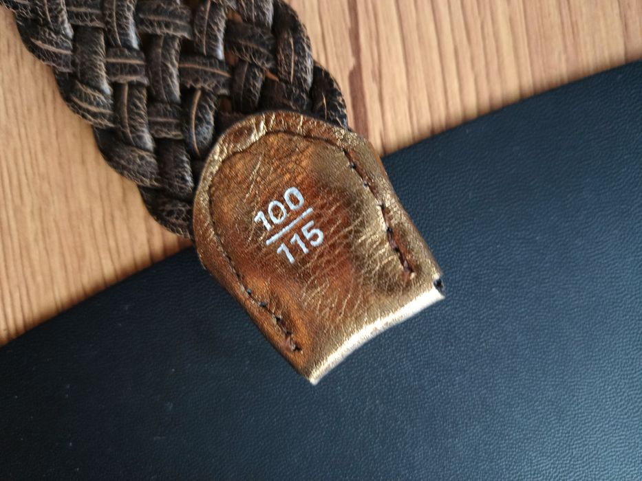 Pasek pleciony skóra naturalna retro vintage brąz złoto