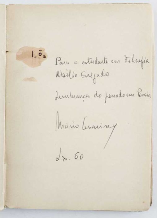 Primeira edição com dedicatória: Mário Cesariny – Pena Capital