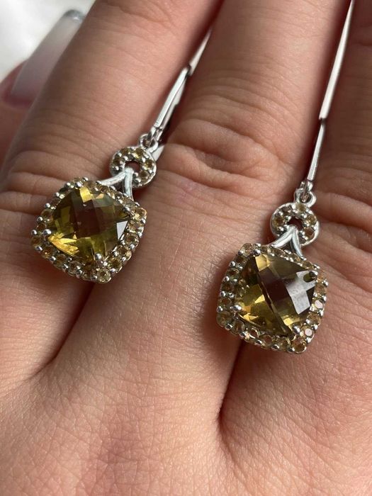 Серебряные серьги с цитрином и сапфирами