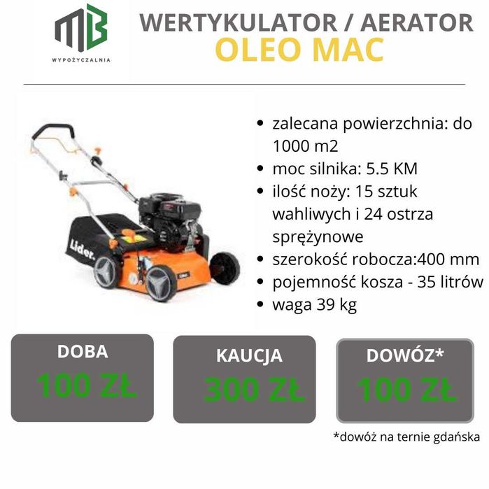 Wertykulator / Nożyce do żywopłotu / Glebogryzarka / Świder na wynajem