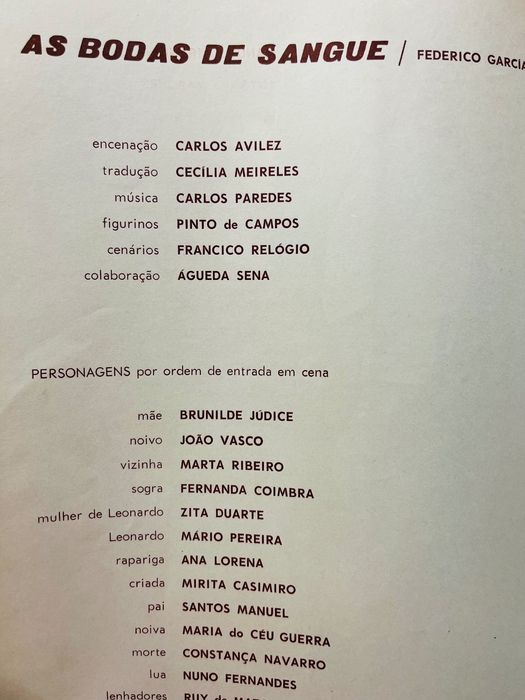 As Bodas de Sangue - Garcia Lorca - Teatro de Cascais RARO