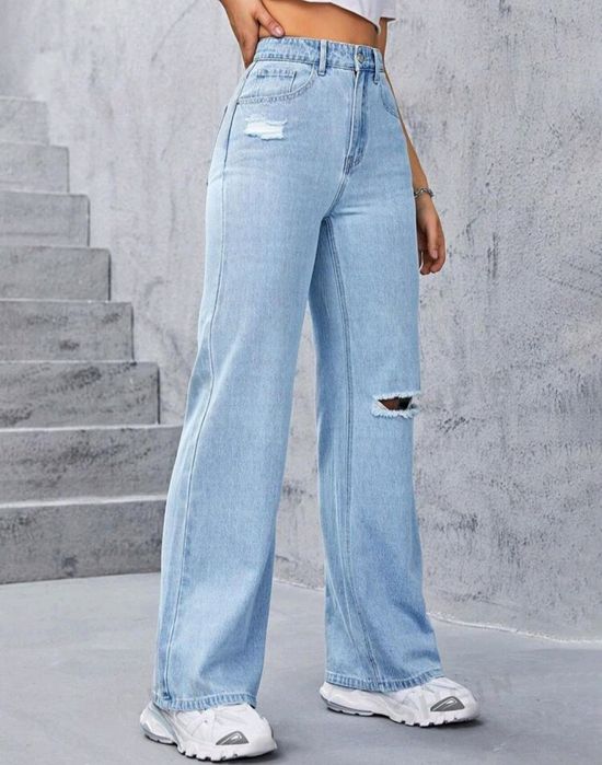 Spodnie Jeansowe Przetarcia Haft M