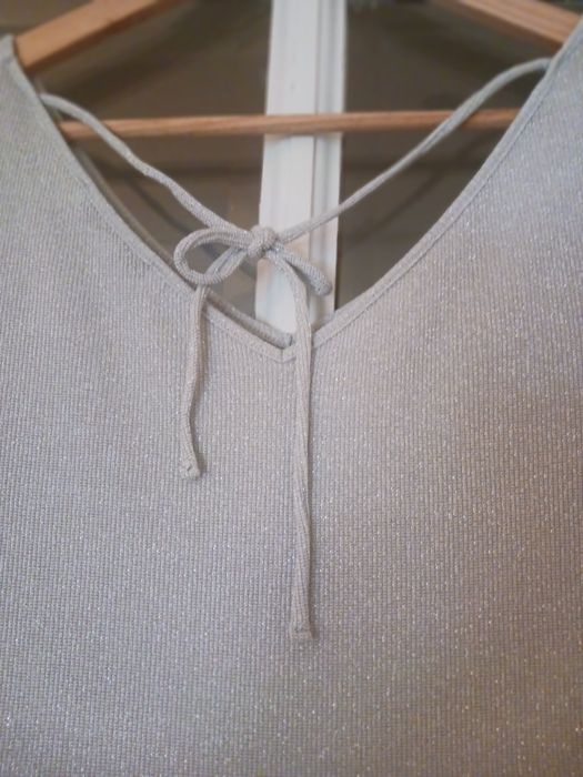 Vestido malha, prateado, Mango