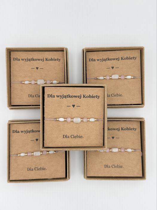 Bransoletka sznurku Dzień Kobiet kwarc różowy, masa perłowa, kryształ