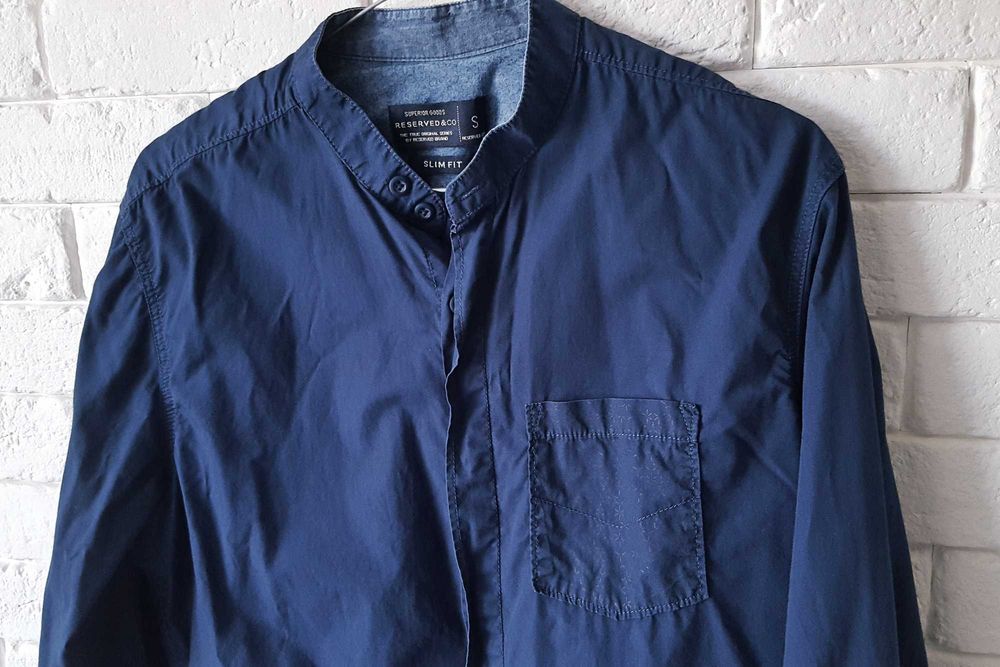 Koszula męska Reserved slim fit rozmiar S stójka granatowa