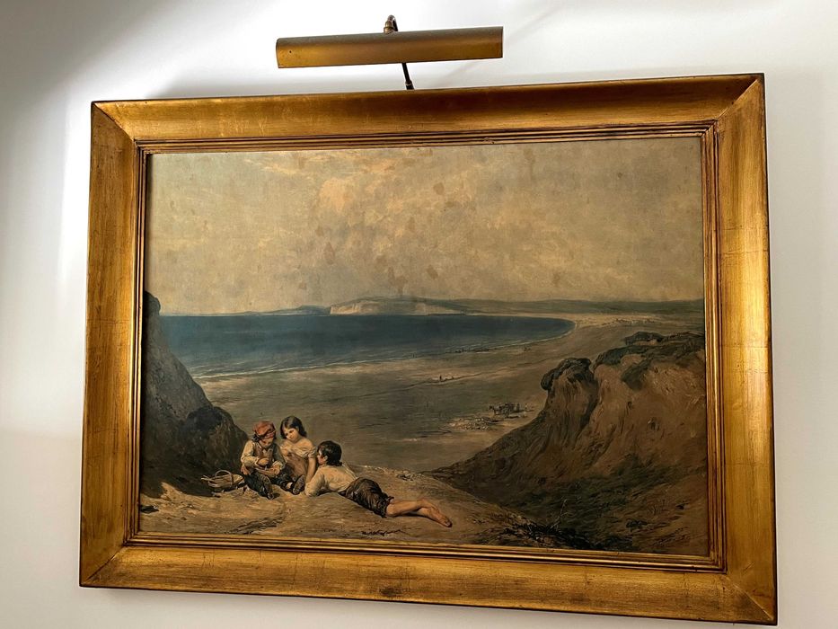 Quadro Antigo a Óleo com Moldura em Talha Dourada