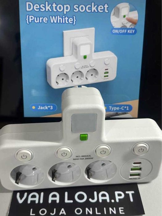 Adaptador extenção 3 tomadas + USB