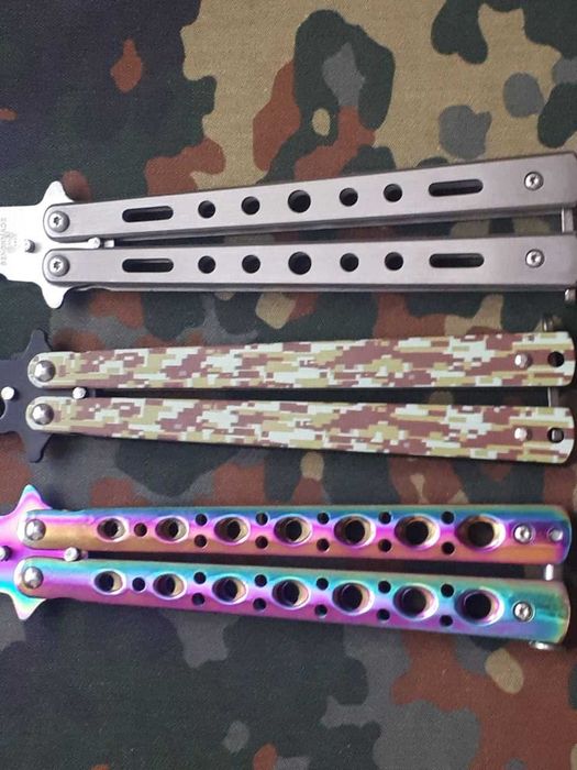 Ніж метелик гребінець Silver Benchmade,тренувальний балісонг Хакі 22см