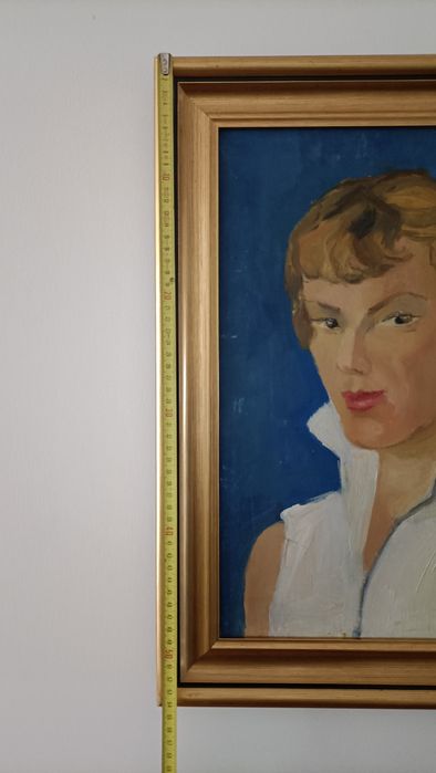 Pintura Retrato a óleo Mid-century emoldurada  vintage
