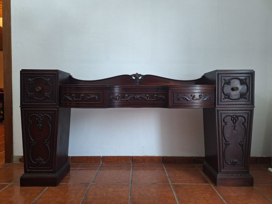 Secretária Consola Aparador Madeira Mogno Talhada Chippendale Antigo