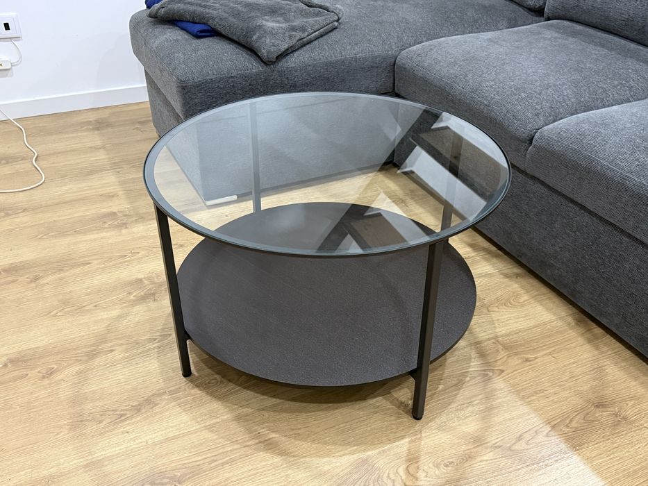 VITTSJÖ - Mesa de centro, pret-cast/vidro, 75 cm