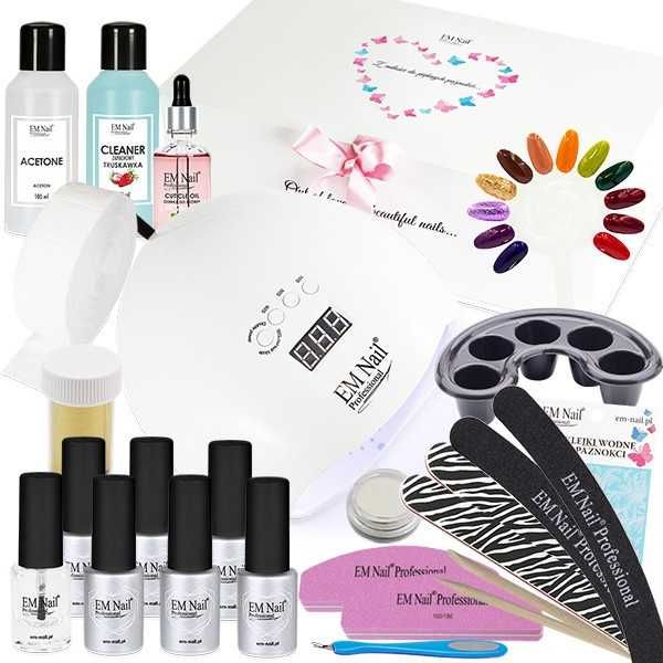 Zestaw hybrydowy Premium.  EM Nail professional lampa+ hybrydy+ bazy