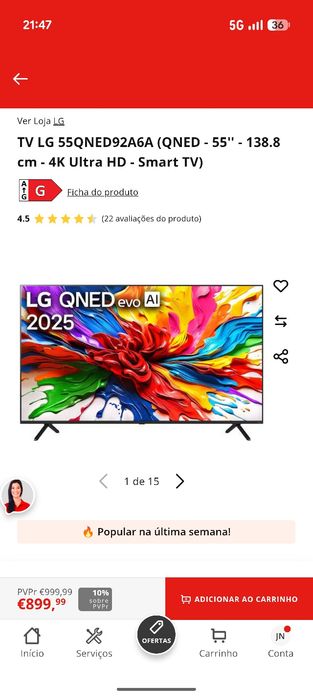 TV miniled LG QNED evo AI 92A6A  55 polegadas em excelente estado c/garantia