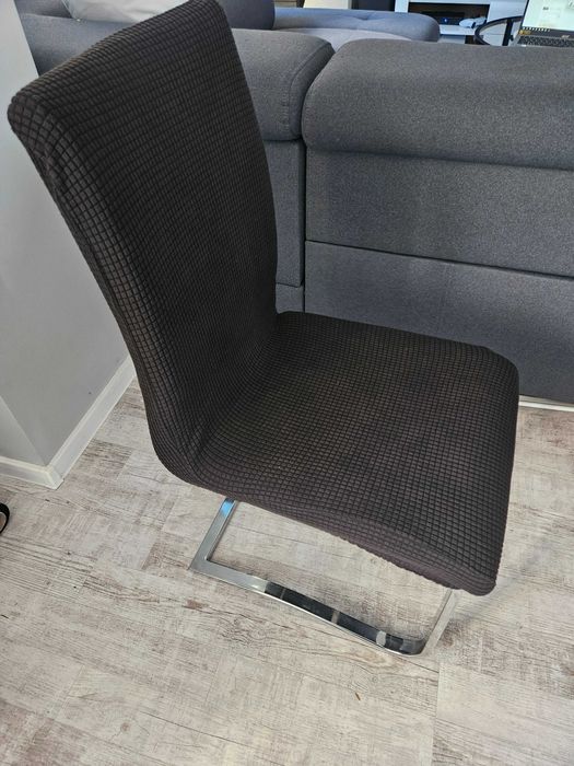 Pokrowce na krzesła komplet czarne żakardowe kratka 4 szt