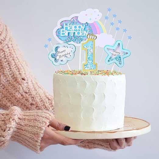 Dekoracja tortu 1 urodziny chłopca topper Happy Birthday niebieski