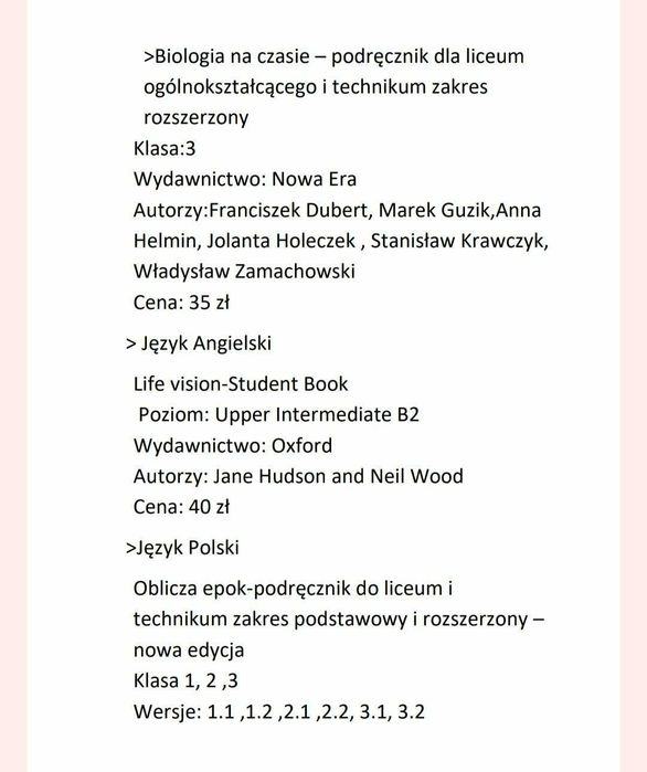 Książki dla szkół średnich