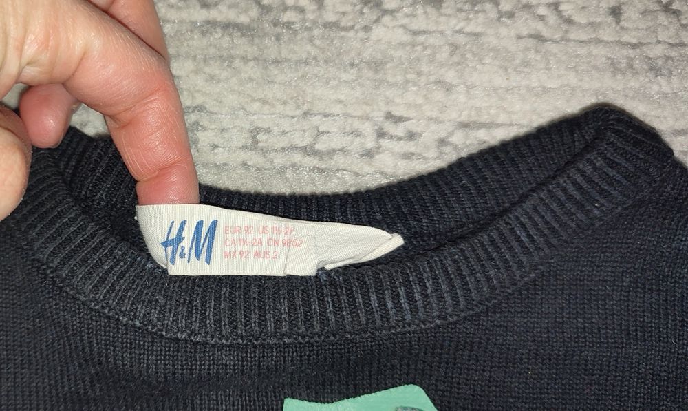 Sweter Bluza H&M r. 18-24 m-c czarny Dinozaur