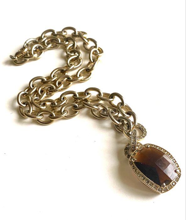 Vintage naszyjnik złoty łańcuch kryształ 80s