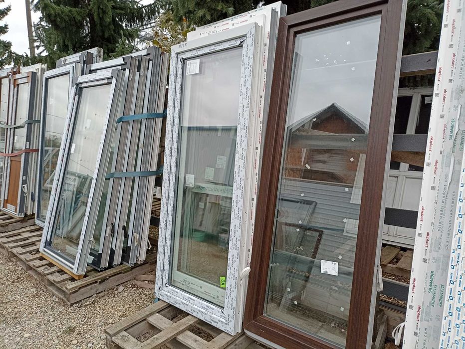 Okno pcv balkonowe 89/210 szary trzy szybowe