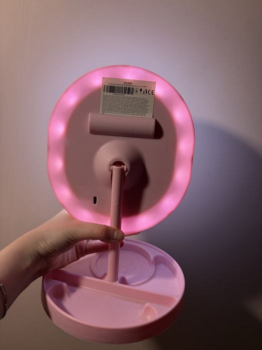 Дзеркало з підсвіткою LED косметичне рожеве