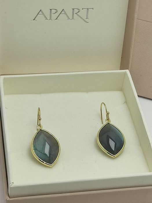 Kolczyki pozłacane z naturalnym labradorytem