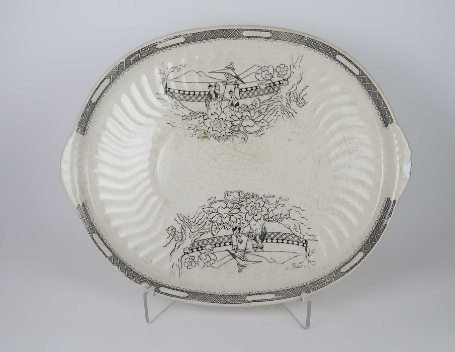 Manteigueira + travessa - faiança Sacavém motivo oriental