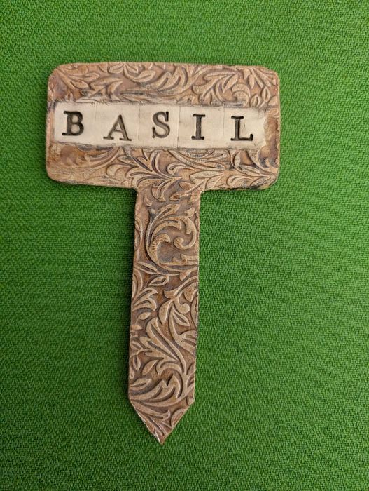 Tabliczka ogrodowa znacznik ogrodowy do ziół basil bazylia hand made