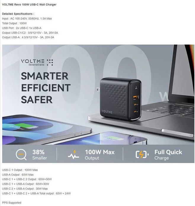 Carregador rápido VOLTME 100W