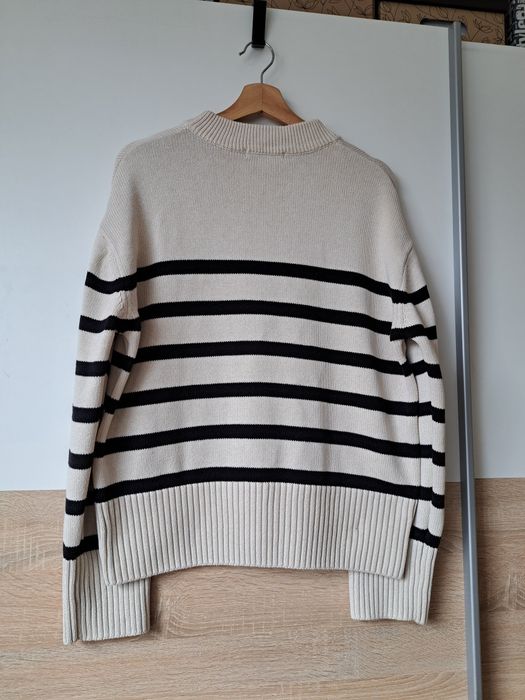 Gina Tricot damski sweter kremowy czarny paski L też M S wiosna lato