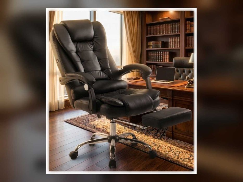 Nowy Fotel Biurowy Obrotowy Z Podnóżkiem Ekoskóra Ergonomiczny