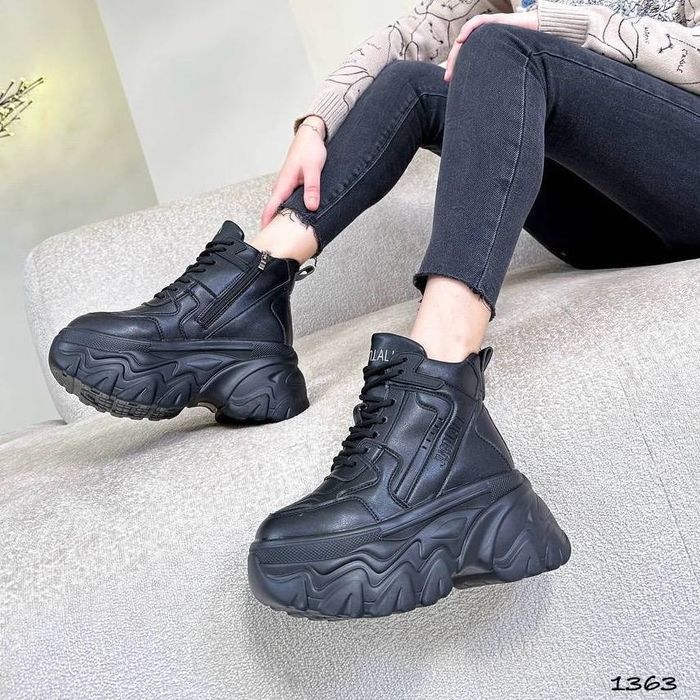 Кроссовки зимние на платформе черные и беж легусенькие