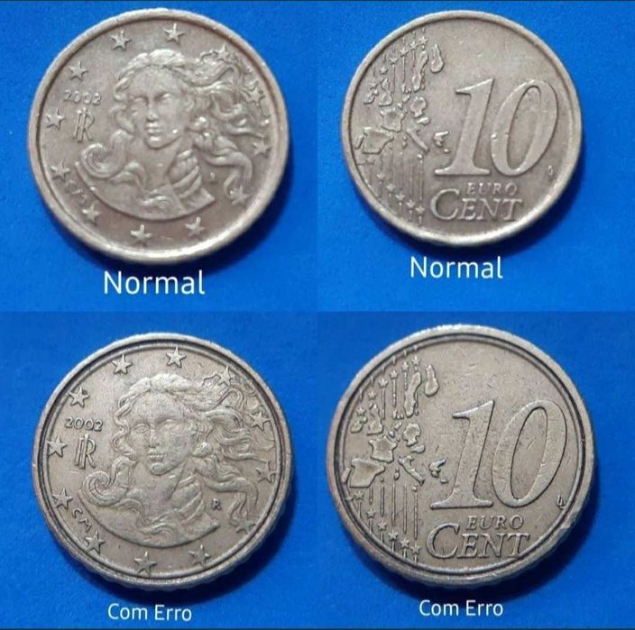 Moeda de 0,10 Cêntimos Itália com erro de cunhagem no bordo