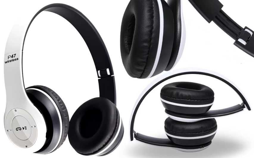 Słuchawki bezprzewodowe nauszne bluetooth led sd mikrofon rozmowy p47