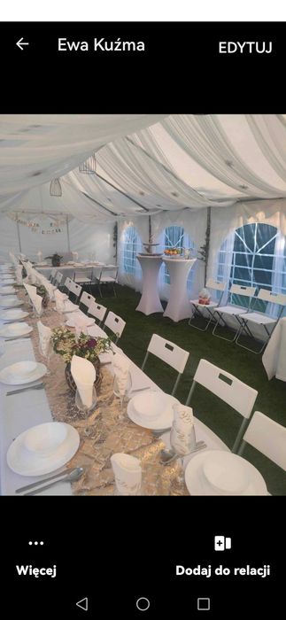 Wynajem, wypożyczenie, namiotów imprezowych stoły, krzesła, zastawa.