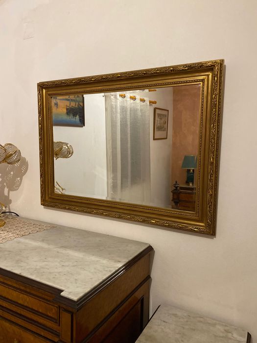 Majestoso Espelho Biselado Madeira Maciça Talha Dourada 1,22 mt Antigo