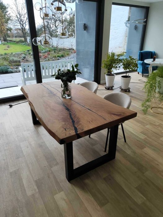 Stół dębowy monolit masywny 80 mm grubości stolarz żywica epoksydowa