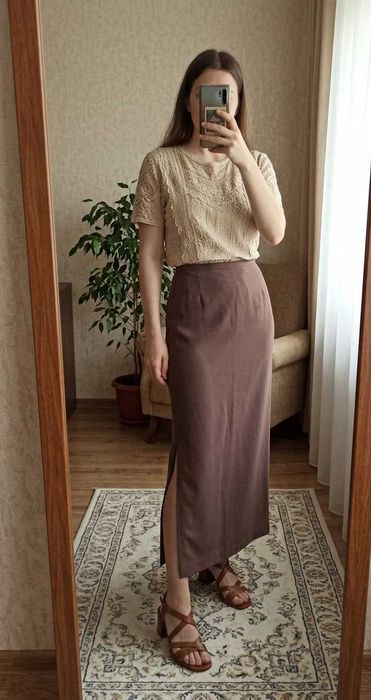 Elegante Saia comprida cor castanho chocolate - Tamanho 38