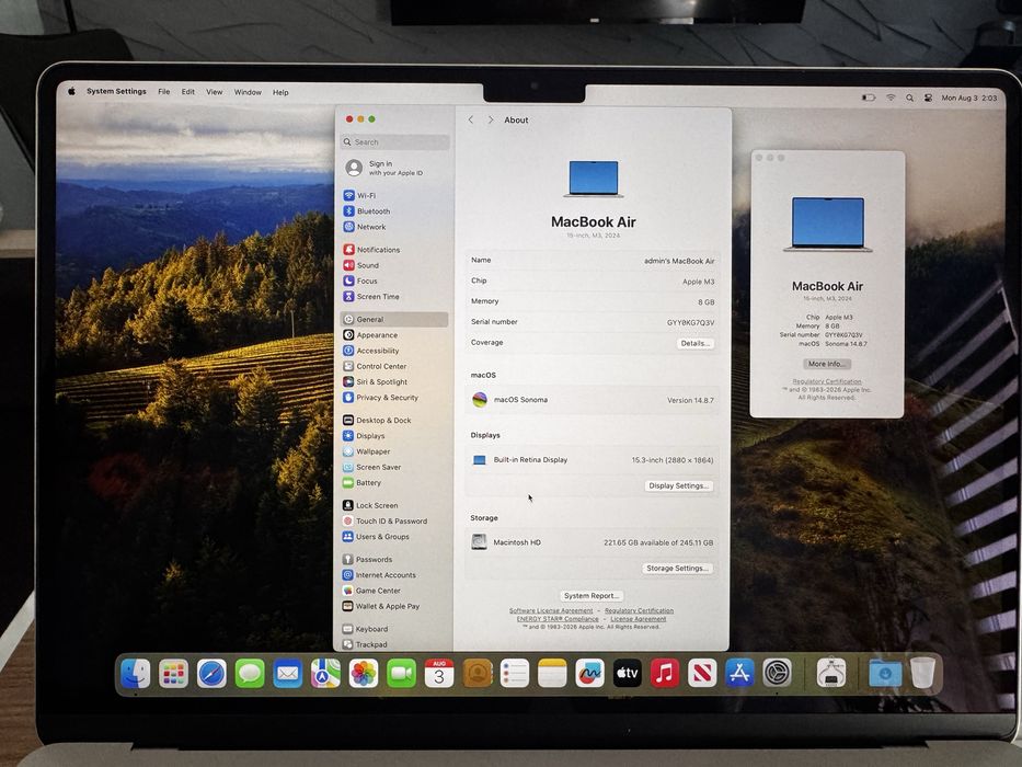 Apple MacBook Air 15” M3 8GB Ram 256GB SSD