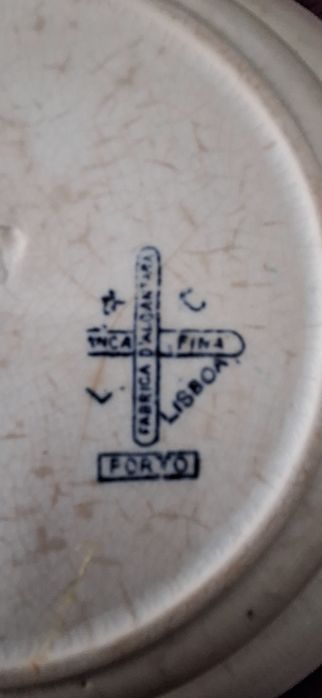 2 pratos fundos antigos Fábrica d'Alcantara fiança fina decoração azul