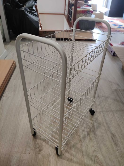 Carrinho metal branco 3 prateleiras