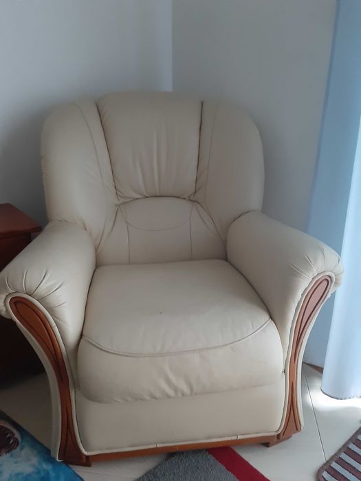 Sofa-cama com dois cadeirões(moveis pele em bom estado)