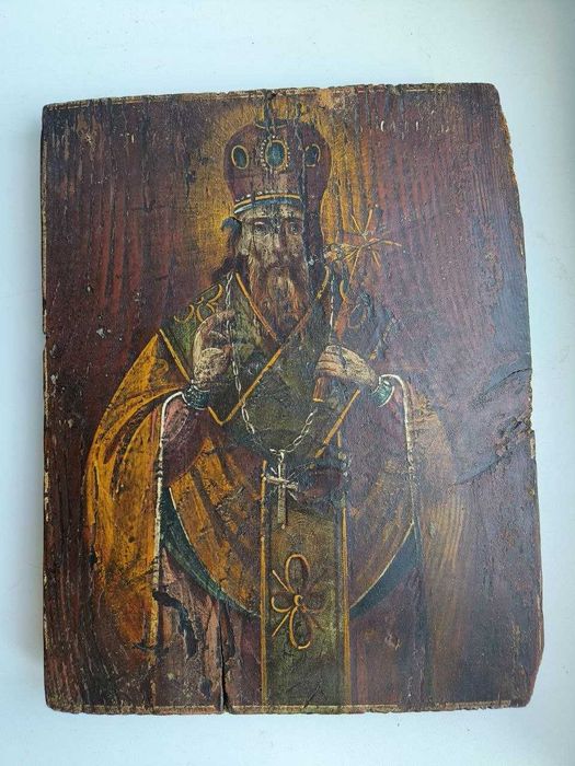 Старовинна ікона XIX ст. Святий Миколай Чудотворець, дерево