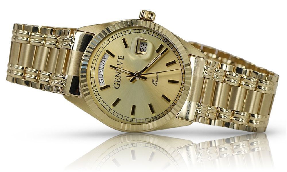 Prześliczny złoty zegarek damski 14k 585 Geneve mw013ydy&mbw006yo-f P