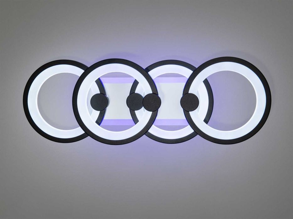 Світлодіодна люстра кільця чорна з пультом димером підсвічування 65W