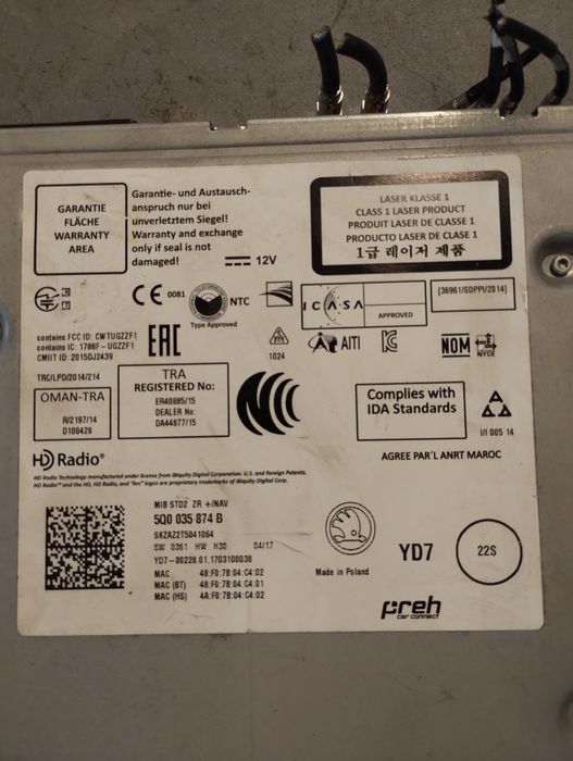 Radio nawigacja czytnik karta skoda octavia III 5q0.035.874b