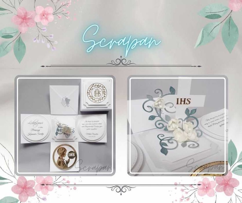 Pamiątka I Komunii Świętej, kartka Pierwsza Komunia, explodingbox