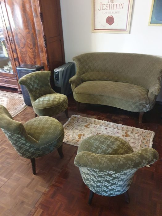 Conjunto vintage raro – Sofá e 4 cadeirões | Alemanha, anos 1920–1935
