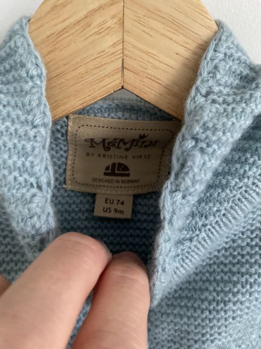 Sweter na suwak turkusowy z kapturem memini 68/74 wełna owcza